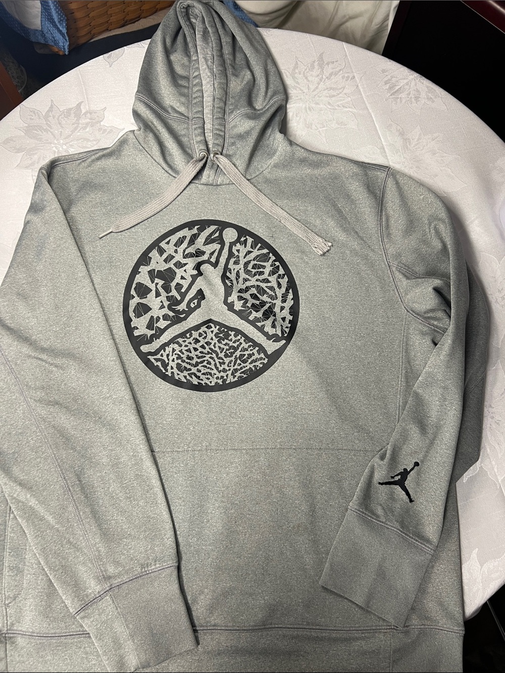Jordan Men's Silver Gray Zip-Up Style Hoodie with Black Jumpman